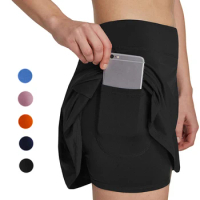 Sports Skort Yoga Fitness Golf Tennis Running Underneath Short Skirt with Pocket Women's High Waist Speed Dry Skirts