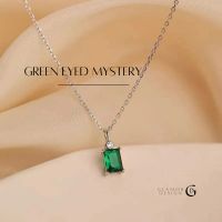 [เก็บเงินปลายทาง] GLAMOR✨Green EYED MYSTERY silver necklace, green pendant necklace, fashion necklac