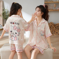 RR♢Sanrio đồ ngủ lụa băng cinnamoroll hoạt hình đồ mặc nhà ngắn tay hình anime mymelody kuromi dễ thương Bộ đồ mặc nhà cho cha mẹ và con cái mùa hè 3/31
