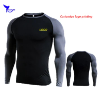 Custom LOGO Men Compression Running T Shirt Long Sleeve Sport Tshirt Gym Fitness Sportswear Training Shirts Quick Dry Rashguard