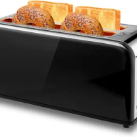 Toaster 4 Slice with Wide Slots, 2 Long Slot Toaster for Bagels Waffles and Toast, 6 Browning Levels, Stainless Steel, Removable