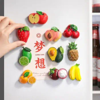3D Fruit Magnets Sticker Refrigerator Stickers Resin Simulation Fruits Fridge Magnets Creative Refrigerator Ornament