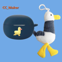 For Realme Buds T100 Case Cartoon Plush Duck Keychain Pendant Realme Buds T300 / Buds Air5 Silicone Soft Case Cute Cover
