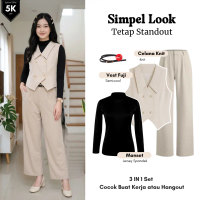 One Set Remaja Cewek Atasan Wanita Vest Fuji , Celana Knit , Manset -  One Set Korean Style - ootd K