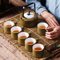 磨砂亞光釉提梁壺景德鎮陶瓷茶具套裝現代簡約創意泡茶壺茶杯禮品
