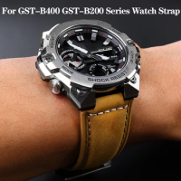 24*16mm Vintage Frosted Leather Watch Strap For G-SHOCK Casio GST-B400 GST-B200 Series Crazy Horse Skin Retro Watchband Bracelet