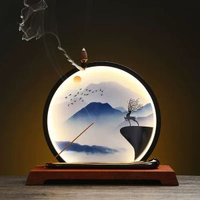 陶瓷家居倒流香爐LED燈圈擺件 創意線香插客廳辦公室桌面擺件