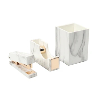 Marble White Stationery Kit for Office Supplies Shopkins Stationery Set Gift Marble Pen Holder, Tape Dispenser Holder, Stapler