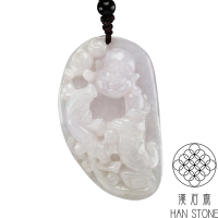 【漢石齋】天然翡翠A貨 彌勒佛玉佩吊墜 冰糯種紫羅蘭帶黃翡(35*58*14mm)