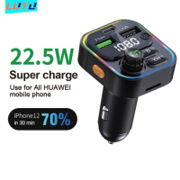 FM Transmitter Bluetooth 5.0 Car Handsfree Audio Mp3 Player Adapter USB 22.5W Quick Charging Type-C Fast Charger FM Modulator