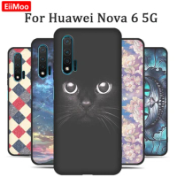 Silicone Phone Case For Huawei Nova 6 Matte Thin Protective Back Cover Cute Cat Dog Cartoon Patterned For Huawei Nova6 Navo 6 5G