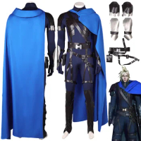 Cloud Strife Cosplay Blue-black Combat Set Costume Final Cos Fantasy VII Roleplay Rebirth Wigs Cloak Handguard Men Halloween