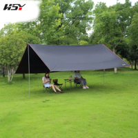 Without Poles! 6x4.4m Black Ultralight Tarp Outdoor Camping Survival Sun Shelter Awning Black Coating Pergola Tent