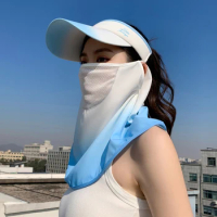 Hat Women's Summer Sunscreen Hat Big Brim Cover Full Face Mask Anti-UV Sun Hat Bicycle Empty Top Sun Hat