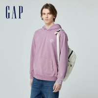 【GAP】男裝 Logo純棉印花帽T 復古水洗系列-紫色(890971)