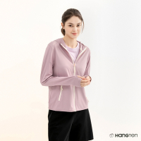 Hang Ten-女裝-REGULAR FIT方格提織抗曬紗彈性連帽涼感外套-淺粉紫