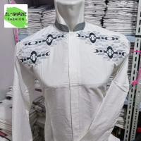 Baju Koko Abdillah Pria Dewasa Lengan Panjang / Motif Bordir Random - M