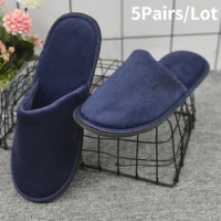 5 Pairs/Lot Hotel Slippers Men Women Disposable Slides Home Travel Cotton Slippers Hospitality SPA Shoes Guest Slipper One Size