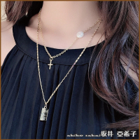 【Akiko Sakai】十字架珍珠人像浮雕設計雙層項鍊(生日 送禮 禮物)