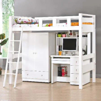  MUNA 家居 佐伊3.5尺白色高架床/含衣櫃書桌(單人床 床架 多功能 櫥櫃 置物 收納)