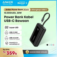 Anker Zolo Power Bank 30W 10000 mAh with Type C Cable and Lightning Cable Fast Charging PD 3.0 - A16