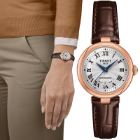 TISSOT天梭 官方授權 Bellissima 玫瑰金羅馬機械腕錶 母親節 禮物 推薦 29mm / T1262073601300