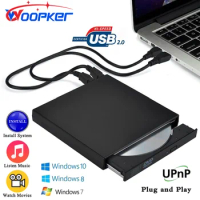 Woopker USB 2.0 External DVD Player CD Drive Mp3 Music Movies Portable Reader for Windows 7/ 8/ 10 Laptop Desktop PC Computer