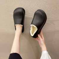 下雨天秋冬防水女棉鞋時尚百搭個性大頭鞋加絨厚底防滑包跟棉拖鞋