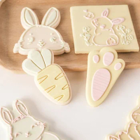 2023 Easter Themed Biscuit Cutter Mould Rabbit Radish Cookie Embossing Stamps Mold Household DIY Fondant Cake Baking Decorations