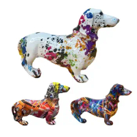 Graffiti Dog Statue Dachshund Art Figurine Creative Graffiti Dachshund Colorful Art Dog Figurine Craft Animal Sculpture Dog