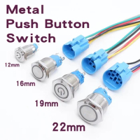 12mm 16mm 19mm 22mm Metal Push Button Switch Flat Head 1NO1NC Start Stop LED Light Red Orange Blue Green White 3v 12v 24v 110v