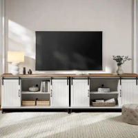 Farmhouse TV Stand for TV, Sliding Barn Door Wood Entertainment Center with Media Console Storage Cabinet &amp; Adjustable Shelves