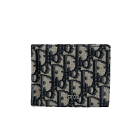 二手品 Dior Oblique 緹花帆布對折鈔票/卡夾(藍)