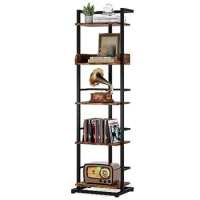 A! Bookshelf 5-Tier Book Shelf - Narrow Wood Bookcase Tall Corner Book Shelves Storage Organizer Display Book Rack
