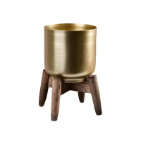 DILAS HOME Gold Plant Pot with Wooden Stand