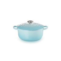 【Le Creuset】盒損福利品_典藏琺瑯鑄鐵鍋圓鍋20cm(水漾藍-鋼頭-內鍋白)