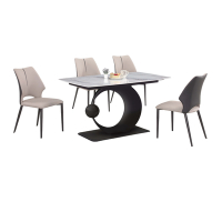 文創集 梅亞4.3尺岩板餐桌科技布餐椅組合(一桌四椅組合)-130x80x74cm免組