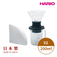 【HARIO】日本製V60 SWITCH浸漬式耐熱玻璃濾杯分享壺組合02-200ml SSD-5012-B (送40入濾紙)  聰明濾杯 開關濾杯 玻璃濾杯 分享壺