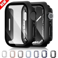 Glass+Cover For Apple Watch Case 45mm 41mm 44mm 40mm 42mm 38mm Bumper Tempered Case Screen Protector Iwatch Serie 9 8 7 6 SE 5 3