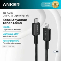 Kabel Charger Anker 322 USB-C to Lightning 3ft - A81B5 Hitam