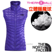 【美國 The North Face】女新款PrimaLoft ThermoBall暖魔球保暖背心.輕量柔軟.抗水快乾/媲美羽絨科技填充/CUD6 星空紫