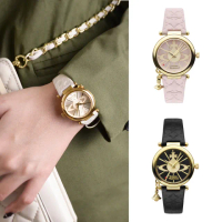【Vivienne Westwood】金框 皮革錶帶 小裝飾設計 小錶盤 女錶 手錶 32mm 情人節(共3款)