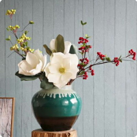 【鈦白翡翠綠花瓶系列-多款可選-1款/組】新中式陶瓷花瓶模擬花套裝家居擺件高端裝飾-90501