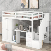 Twin Size Loft Bed with Wardrobe and Storage Staircase,built-in desk &amp; Storage Drawers &amp; Cabinet in 1,Loft Bed For Kids bedroom