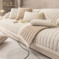 Thicken Plush Sofa Cushion for Living Room Non-Slip Sofa Slipcover Crystal Velvet Plaid Couch Mat Winter Warm L Shape Sofa Cover