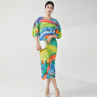Z4058 One Size (45-75kg) WomenS Clothing Bud Printed Batwing Sleeve Loose Slimming Sanzhai Mid-Lengt