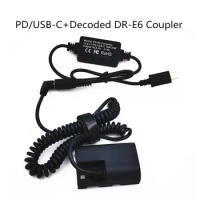 2xLP-E6N Dummy Battery DR-E6 DC Coupler Sping Cable+ Type-C/USB-C PD For CANON 7D 5D MARK II III IV 60D 80D 5D2 5D3 70D 5DSR