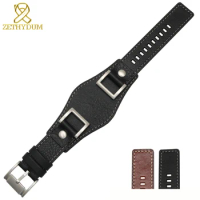 Genuine leather bracelet high-grade watchband 24mm watch band with mat handmade double head layer cowhide watch strap For Fossil