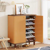 Tribesigns Wood Shoe Cabinet with Doors, 24 Pairs Shoe Storage Cabinet with Adjustable Shelves, 6-Tier Free Standing Tall Shoe O