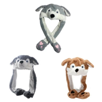 Jumping Ears Hat Kids Huskies Hat With Paws Moving Ears Hat Adult Dog Earflap Winter Hat Scarf Set Piece Scarf drop shipping